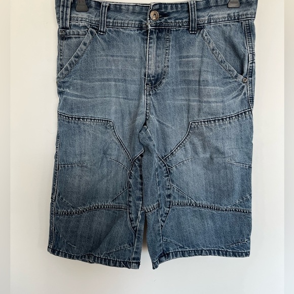 Urban Heritage Men's Blue patchwork Y2k Denim Shorts size 30 - Picture 2 of 6